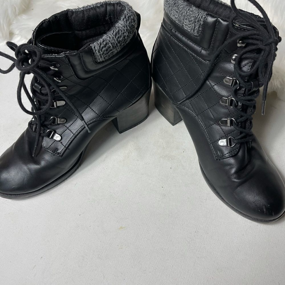 Mia teddy black knitted collar lace up combat boots round toe size 11 - Picture 5 of 9